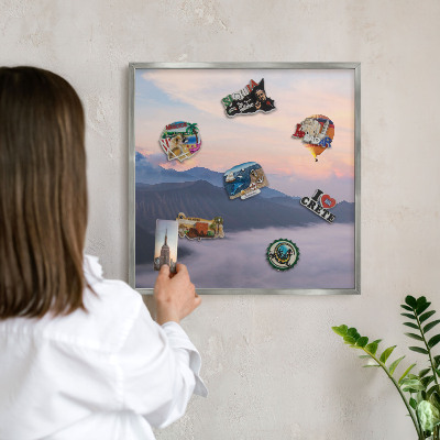 Decoratief metalen magneetbord in een zilveren lijst Hemelreis