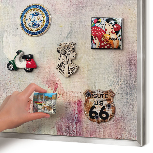Magneetbord voor souvenir magneten met zilveren lijst Pastel abstractie