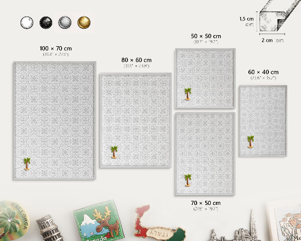 Decoratief metalen magneetbord in een zilveren lijst Geometrische symmetrie