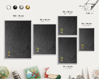 Magneetbord voor souvenir magneten met zilveren lijst Zwarte textuur