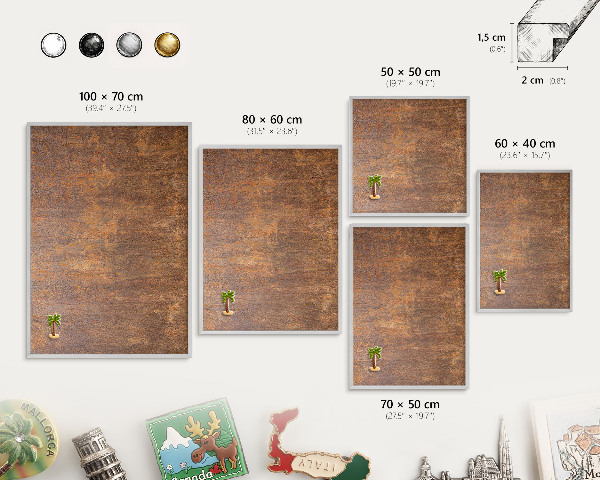 Decoratief metalen magneetbord in een zilveren lijst Roestige elegantie