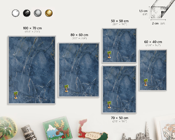 Decoratief metalen magneetbord in een zilveren lijst Marmeren elegantie