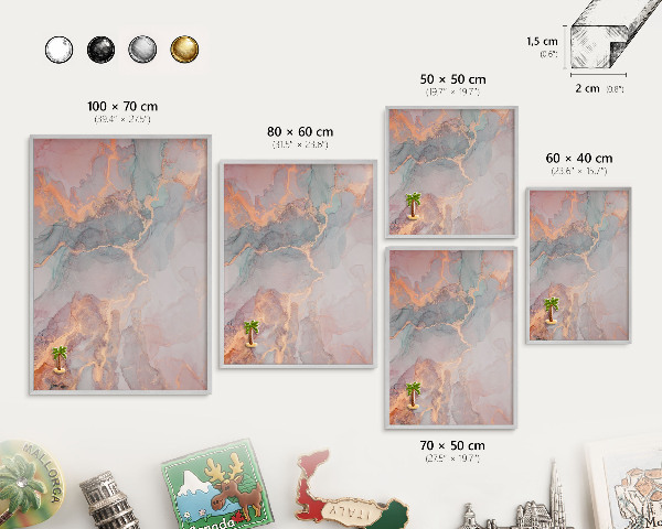 Magneetbord voor souvenir magneten met zilveren lijst Kleurrijke abstractie