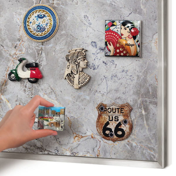 Decoratief metalen magneetbord in een zilveren lijst Marmer met patroon