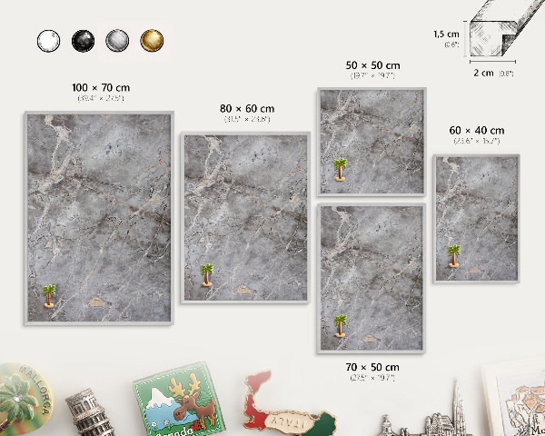 Decoratief metalen magneetbord in een zilveren lijst Marmer met patroon