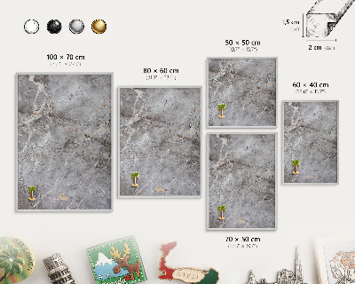 Decoratief metalen magneetbord in een zilveren lijst Marmer met patroon