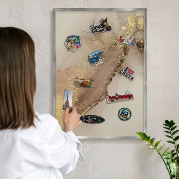 Magneetbord voor souvenir magneten met zilveren lijst Elegante glans