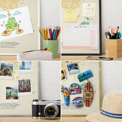 Magneetbord voor souvenir magneten met zilveren lijst Wereldkaart