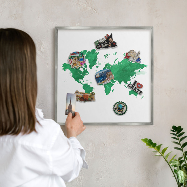Decoratief metalen magneetbord in een zilveren lijst Groene kaart