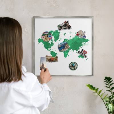 Decoratief metalen magneetbord in een zilveren lijst Groene kaart