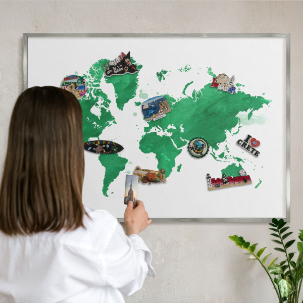Decoratief metalen magneetbord in een zilveren lijst Groene kaart