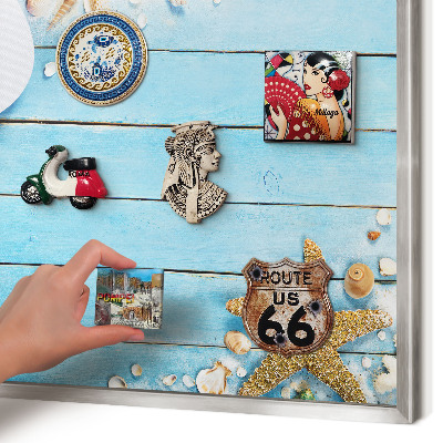 Magneetbord voor souvenir magneten met zilveren lijst Vakantierust