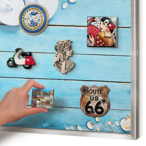 Magneetbord voor souvenir magneten met zilveren lijst Vakantierust