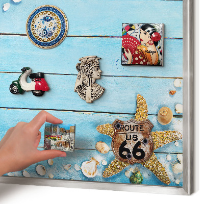 Magneetbord voor souvenir magneten met zilveren lijst Vakantierust