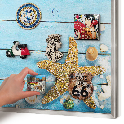 Magneetbord voor souvenir magneten met zilveren lijst Vakantierust