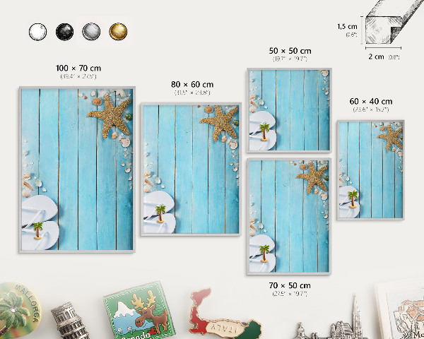 Magneetbord voor souvenir magneten met zilveren lijst Vakantierust