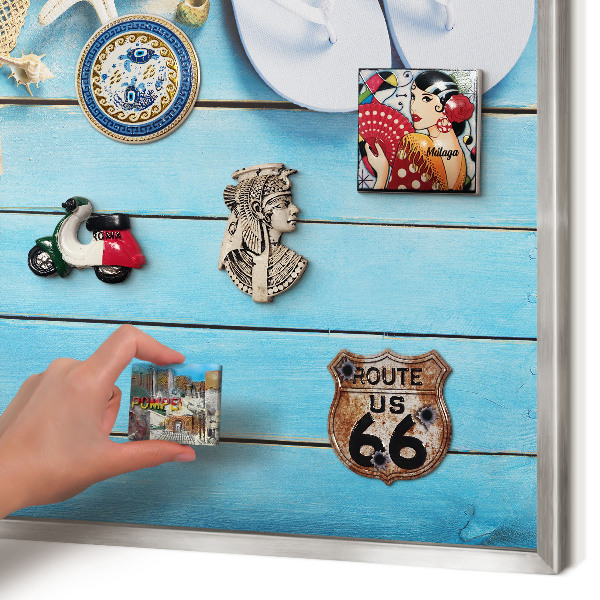 Decoratief metalen magneetbord in een zilveren lijst Vakantiesfeer