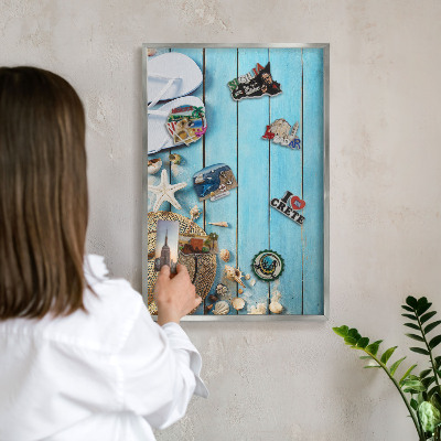 Decoratief metalen magneetbord in een zilveren lijst Vakantiesfeer
