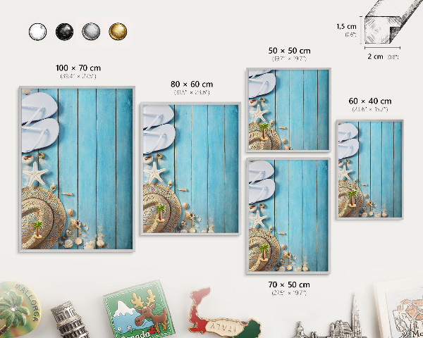 Decoratief metalen magneetbord in een zilveren lijst Vakantiesfeer
