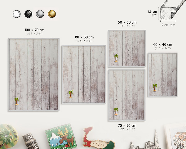Magneetbord voor souvenir magneten met zilveren lijst Licht hout