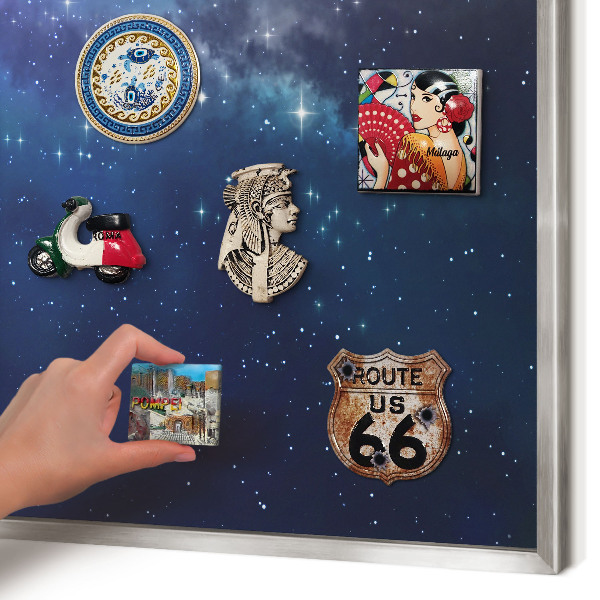 Decoratief metalen magneetbord in een zilveren lijst Sterrenruimte