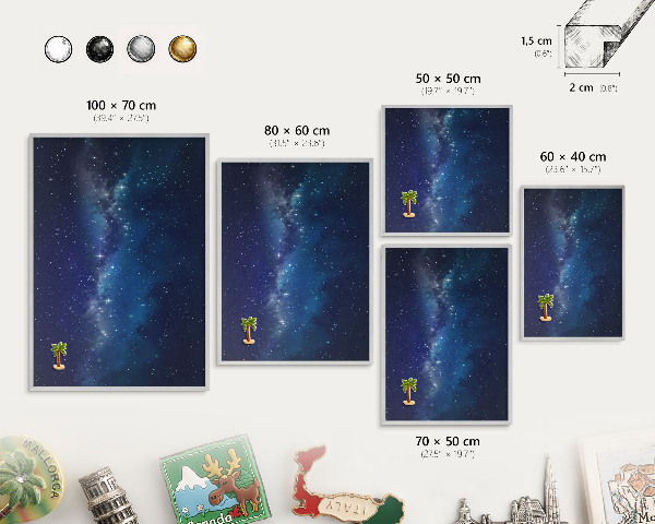 Decoratief metalen magneetbord in een zilveren lijst Sterrenruimte