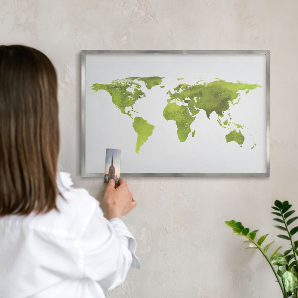 Magneetbord voor souvenir magneten met zilveren lijst Groene kaart