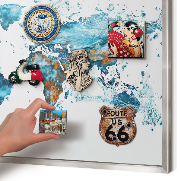 Magneetbord voor souvenir magneten met zilveren lijst Waterkaart