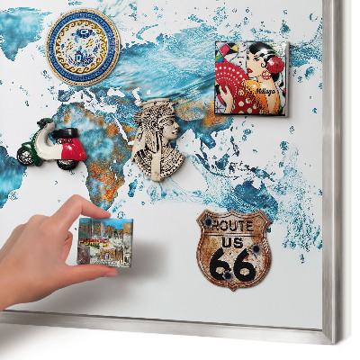 Magneetbord voor souvenir magneten met zilveren lijst Waterkaart