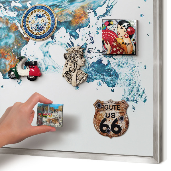 Magneetbord voor souvenir magneten met zilveren lijst Waterkaart