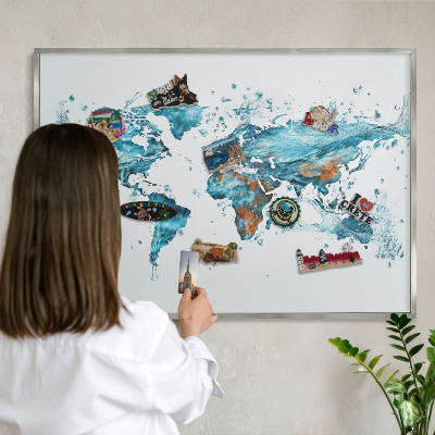 Magneetbord voor souvenir magneten met zilveren lijst Waterkaart