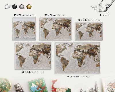 Decoratief metalen magneetbord in een zilveren lijst Reliëfkaart