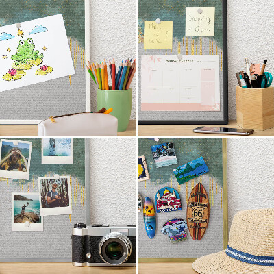 Decoratief metalen magneetbord in een zilveren lijst Turquoise abstractie