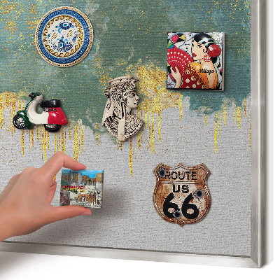 Decoratief metalen magneetbord in een zilveren lijst Turquoise abstractie