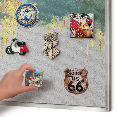 Decoratief metalen magneetbord in een zilveren lijst Turquoise abstractie