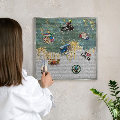 Decoratief metalen magneetbord in een zilveren lijst Turquoise abstractie