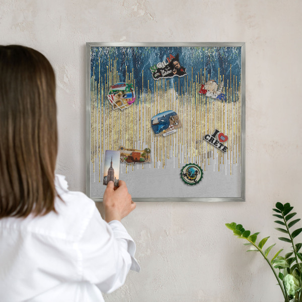 Magneetbord voor souvenir magneten met zilveren lijst Abstracte bos