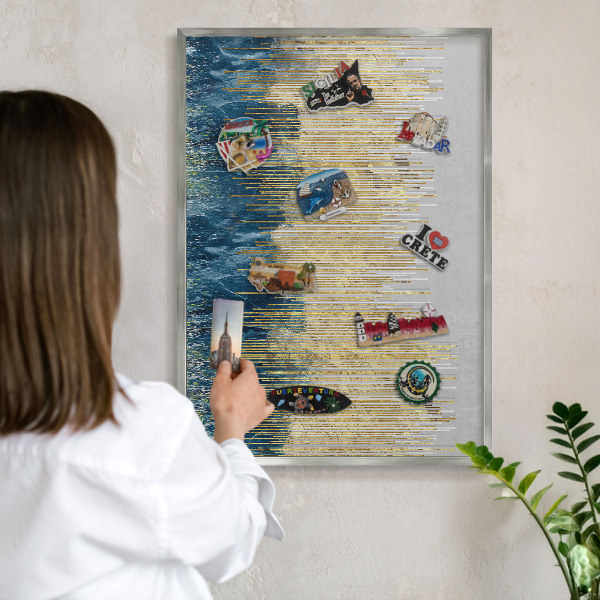 Magneetbord voor souvenir magneten met zilveren lijst Abstracte bos
