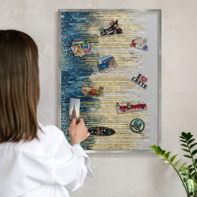 Magneetbord voor souvenir magneten met zilveren lijst Abstracte bos