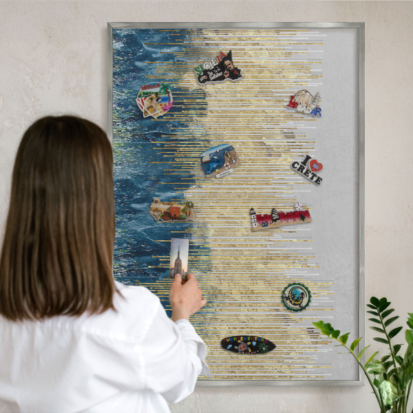 Magneetbord voor souvenir magneten met zilveren lijst Abstracte bos