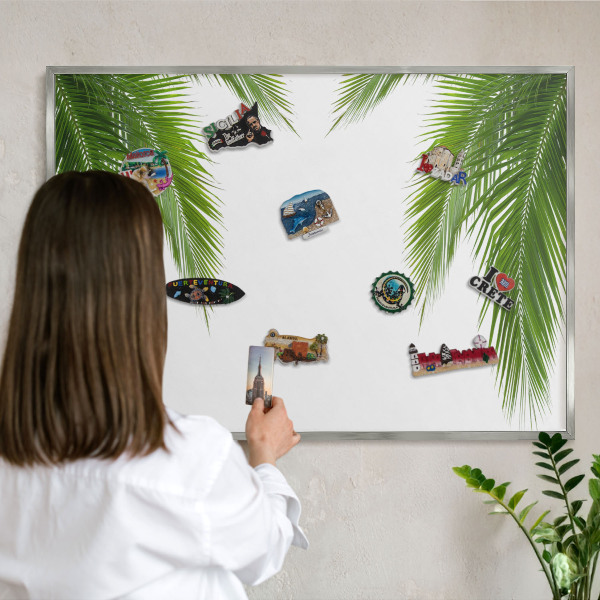 Decoratief metalen magneetbord in een zilveren lijst Exotische natuur