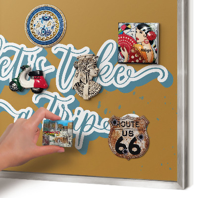 Magneetbord voor souvenir magneten met zilveren lijst Droomreis