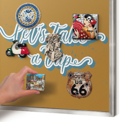 Magneetbord voor souvenir magneten met zilveren lijst Droomreis