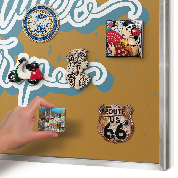 Magneetbord voor souvenir magneten met zilveren lijst Droomreis