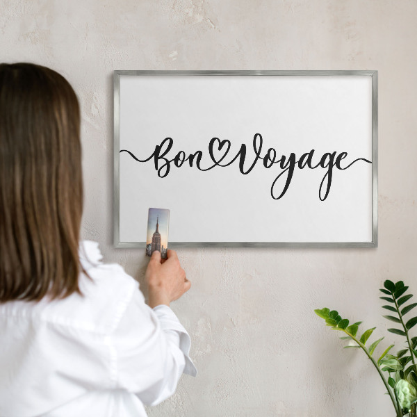 Magneetbord voor souvenir magneten met zilveren lijst Goede reis