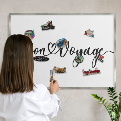 Magneetbord voor souvenir magneten met zilveren lijst Goede reis