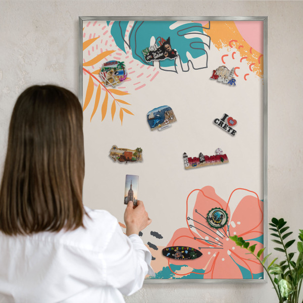 Decoratief metalen magneetbord in een zilveren lijst Moderne natuur