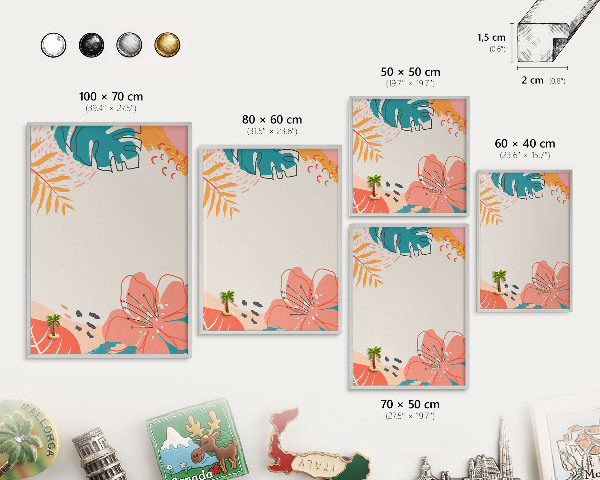 Decoratief metalen magneetbord in een zilveren lijst Moderne natuur