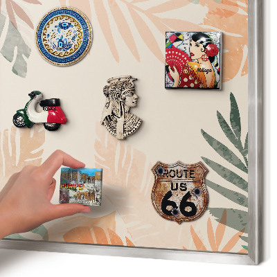 Magneetbord voor souvenir magneten met zilveren lijst Tropische bladeren