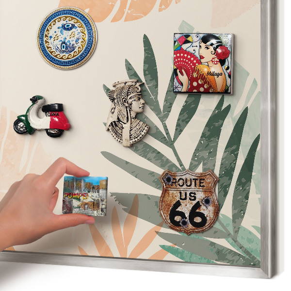 Magneetbord voor souvenir magneten met zilveren lijst Tropische bladeren